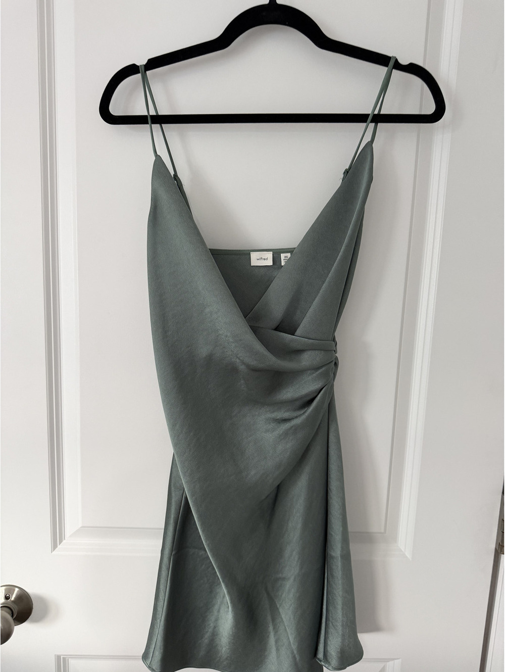 Wilfred Sage Green Satin Slip Dress with Draped Front, Size XS